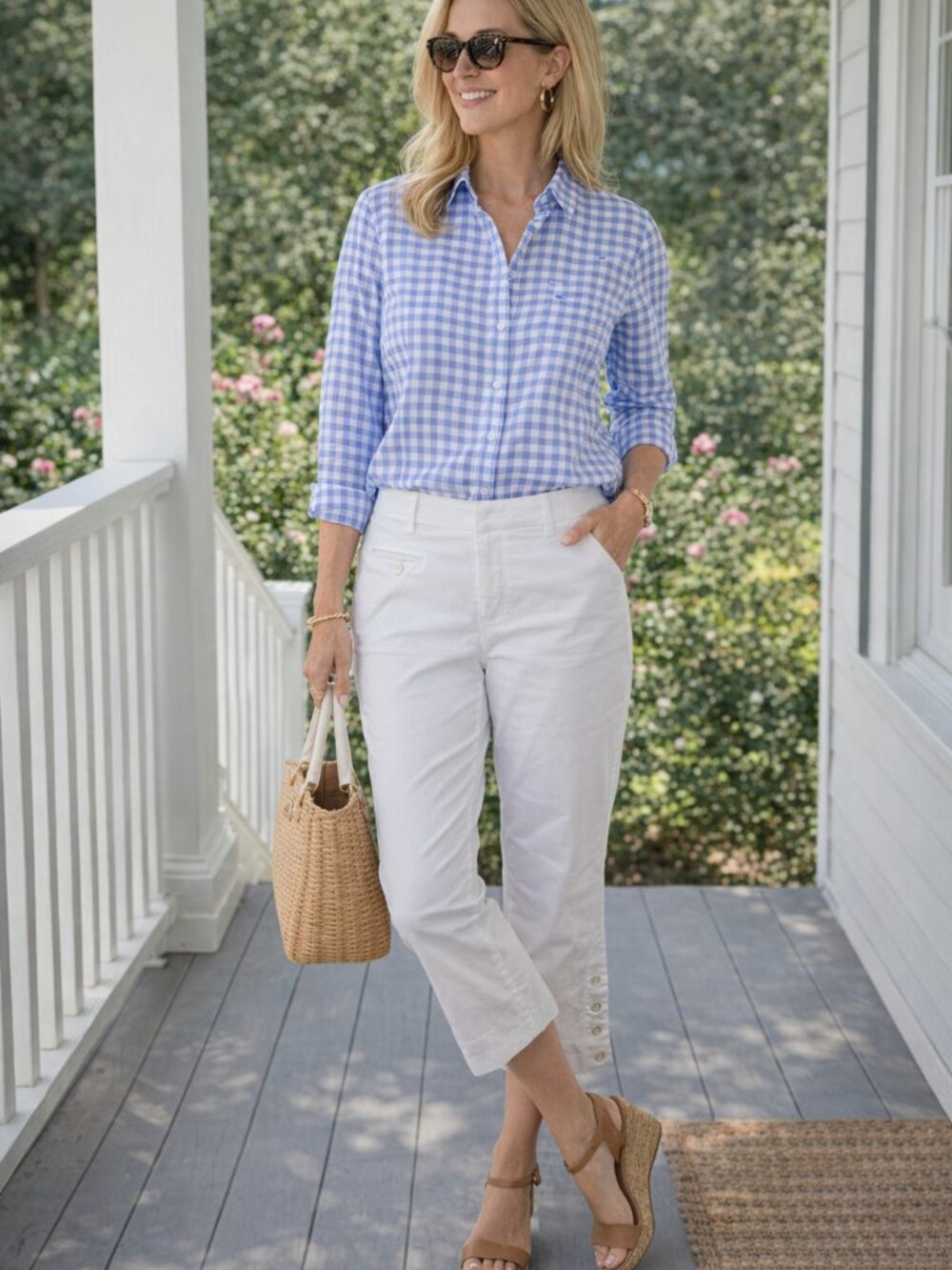 White Button-Hem Cropped Pants - Women's